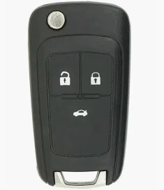 Black car key fob with two lock buttons and a small car silhouette, silver keyring loop at bottom.