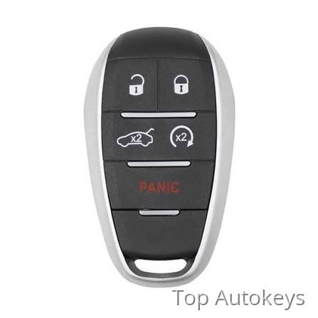 images - Top Autokeys Black car key fob with a silver rim, showing lock, unlock, two trunk buttons, and a red Panic button.